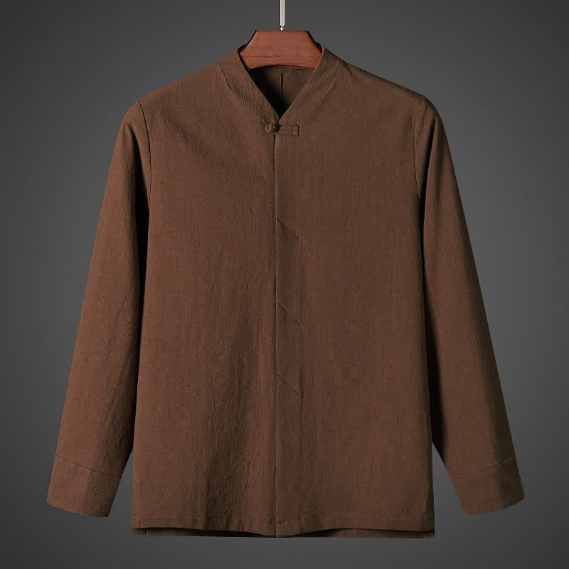 Buddha Stones 秋物 シンプル唐草風 パンコウ無地 メンズ長袖シャツ - シエナ - US/UK/AU44, EU54 （5XL） - image 0