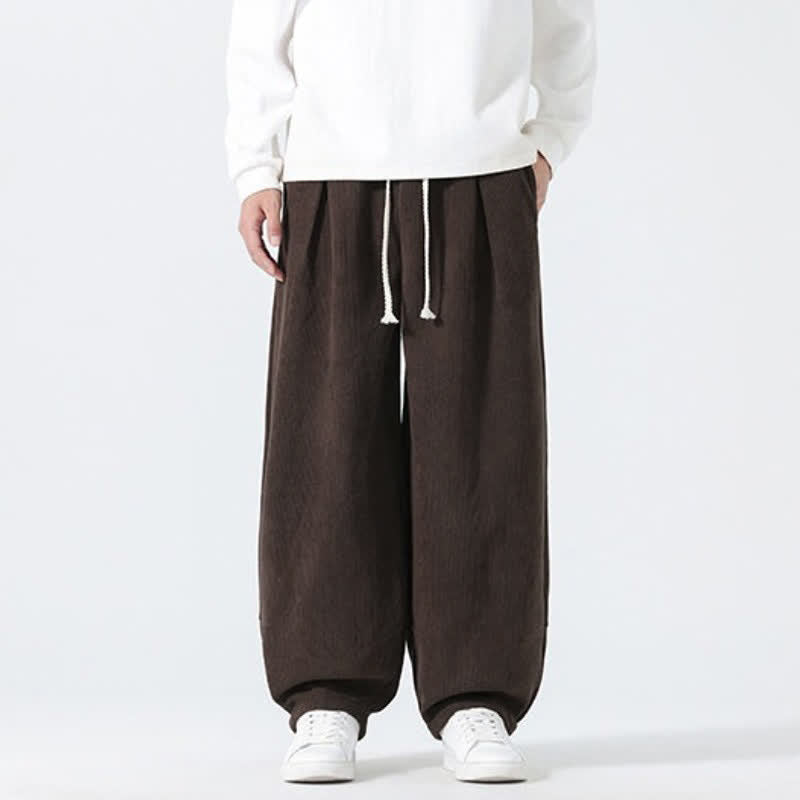 Buddha Stones 秋冬カジュアルミニマリストドローストリング無地アンクルパンツメンズストレートレッグパンツポケット付き - image 1