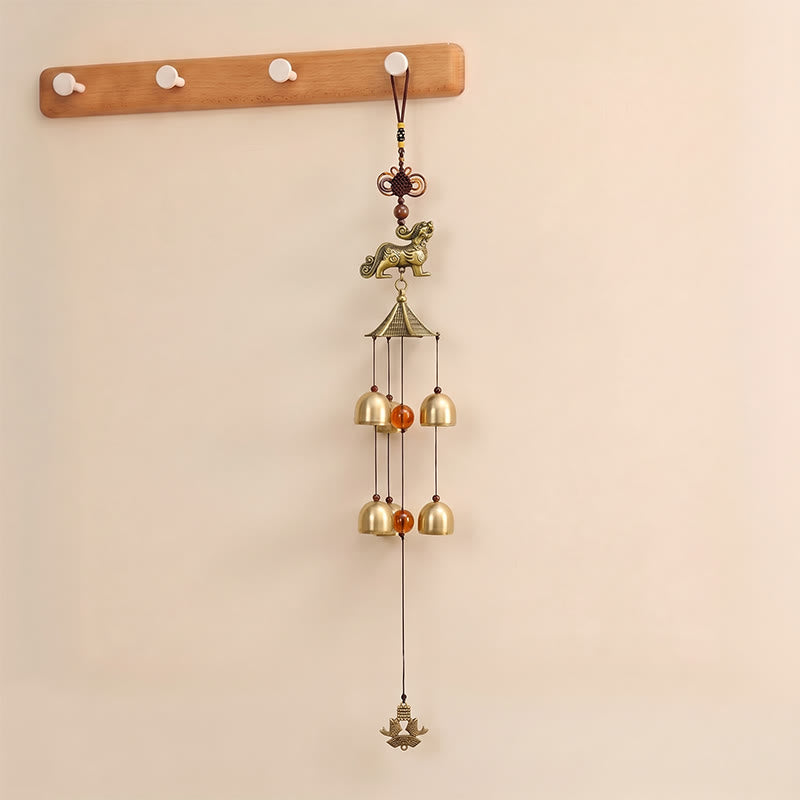 Buddha Stones 銅製貔貅財運塔六鐘財運風鈴 - image 1