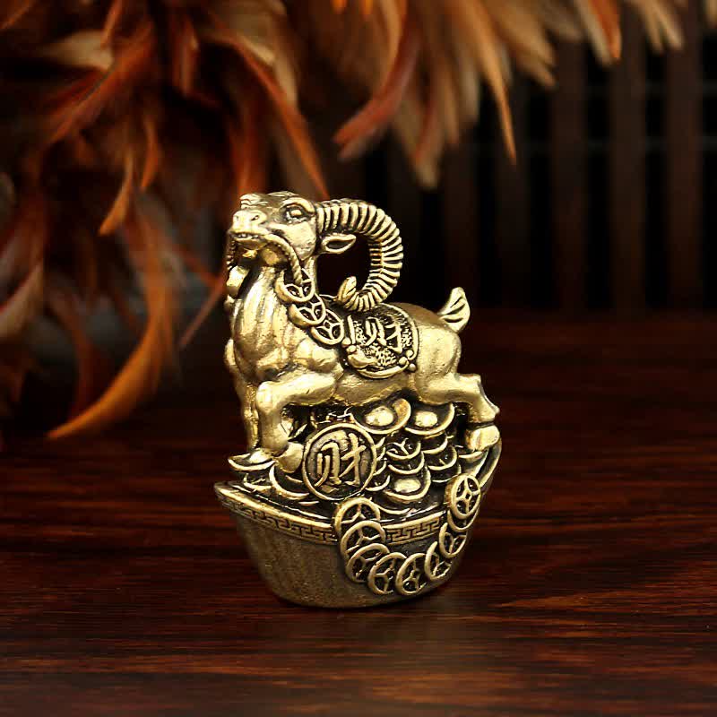 Buddha Stones コイン台座付き銅製ヤギ幸運繁栄のかわいい動物装飾 - image 1