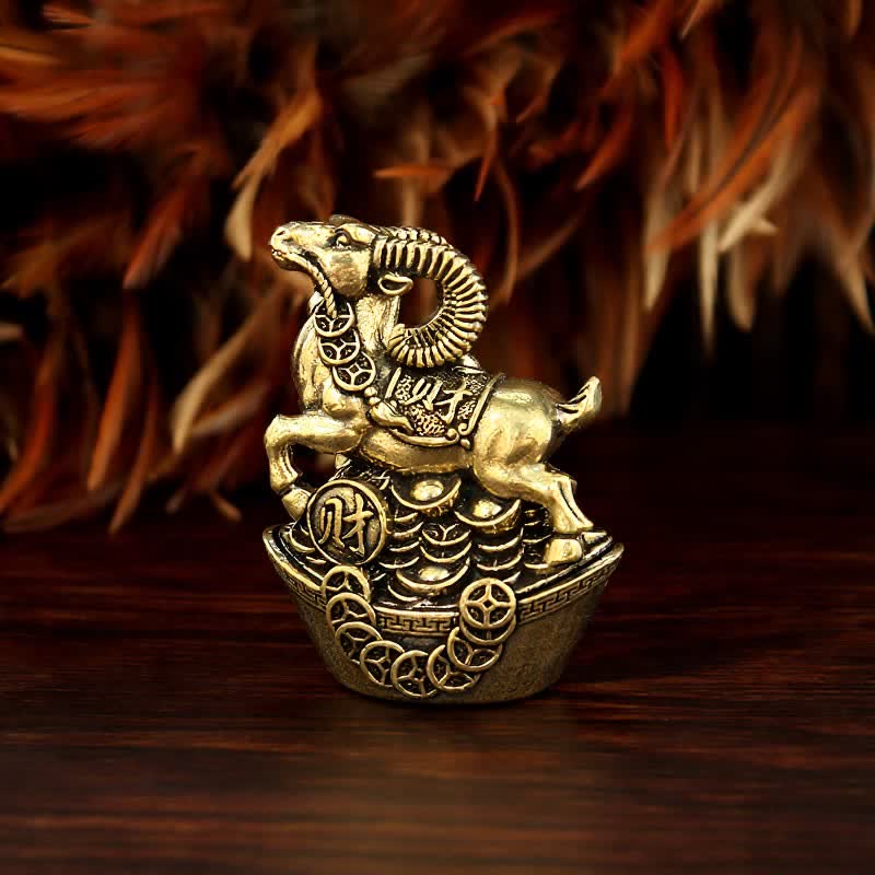 Buddha Stones コイン台座付き銅製ヤギ幸運繁栄のかわいい動物装飾 - 銅（富♥幸運） - image 0