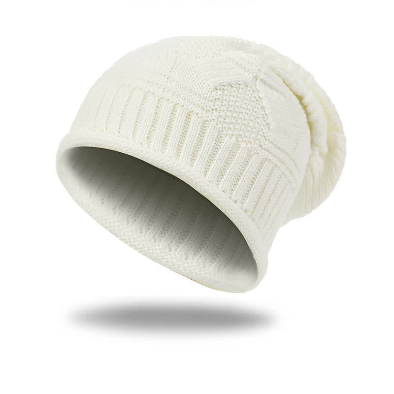 Buddha Stones 秋冬向けソフトリブ編みゆったりニットレディースハット - 象牙 - image 1