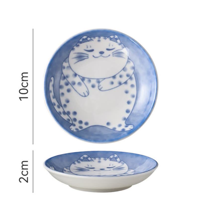 Buddha Stones かわいい猫の丸型セラミック浅皿（和風ソース皿） - スポット - image 1