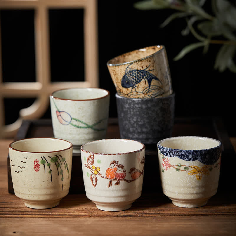 Buddha Stones 手描き蓮の花鳥鯉模様ピュリティセラミックティーカップ 150ml - image 0