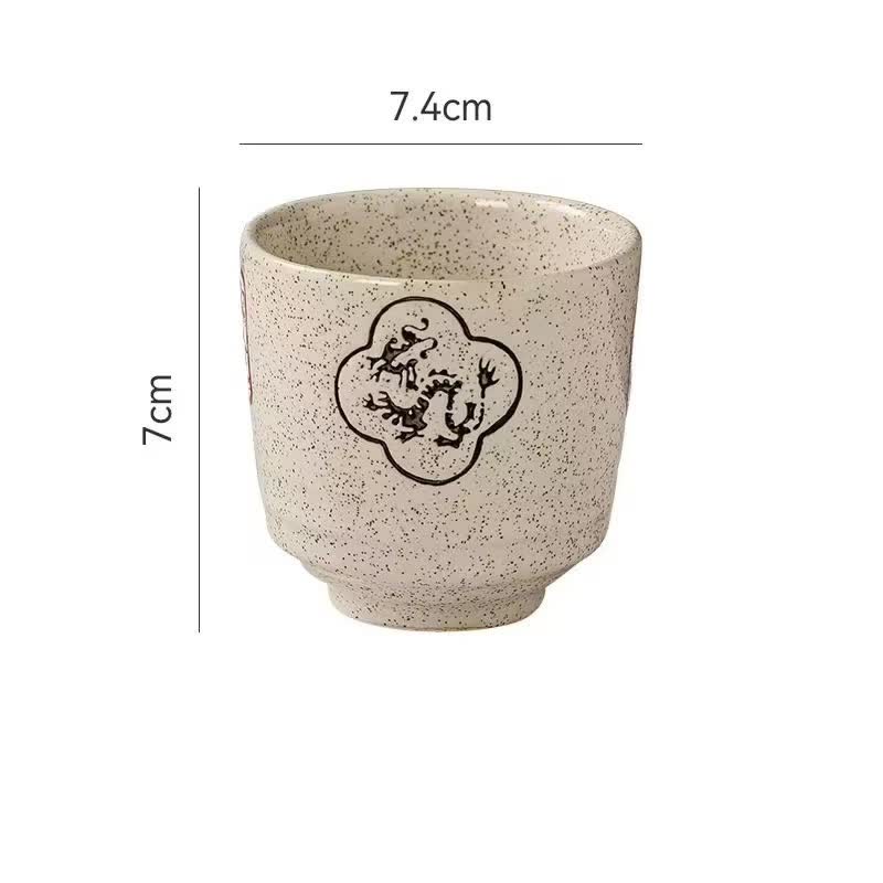 Buddha Stones 手描きの素朴な龍、蓮、鯉、鯉、柳の陶器製幸運のティーカップ - ドラゴン - image 1