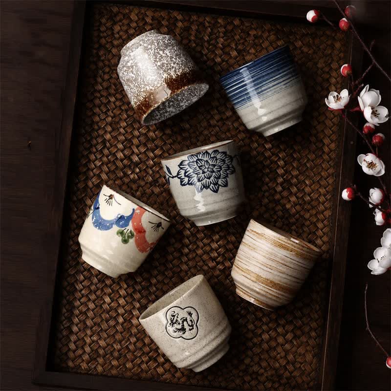 Buddha Stones 手描きの素朴な龍、蓮、鯉、鯉、柳の陶器製幸運のティーカップ - image 0