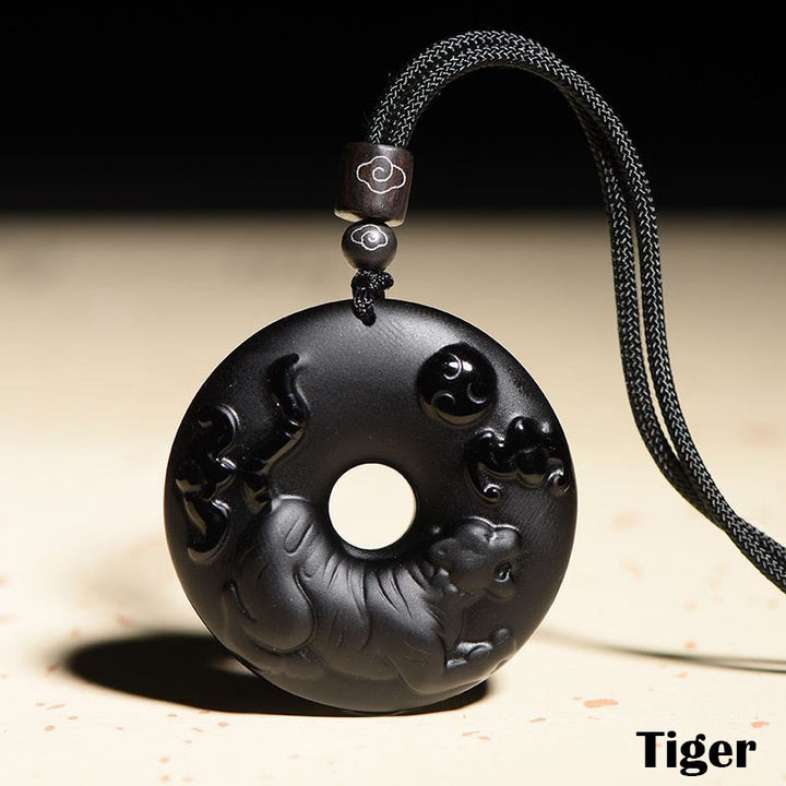 Buddha Stones中国の十二支 天然黒曜石平和のお守りチャーム強さ ネックレス ペンダント - 虎 - image 15