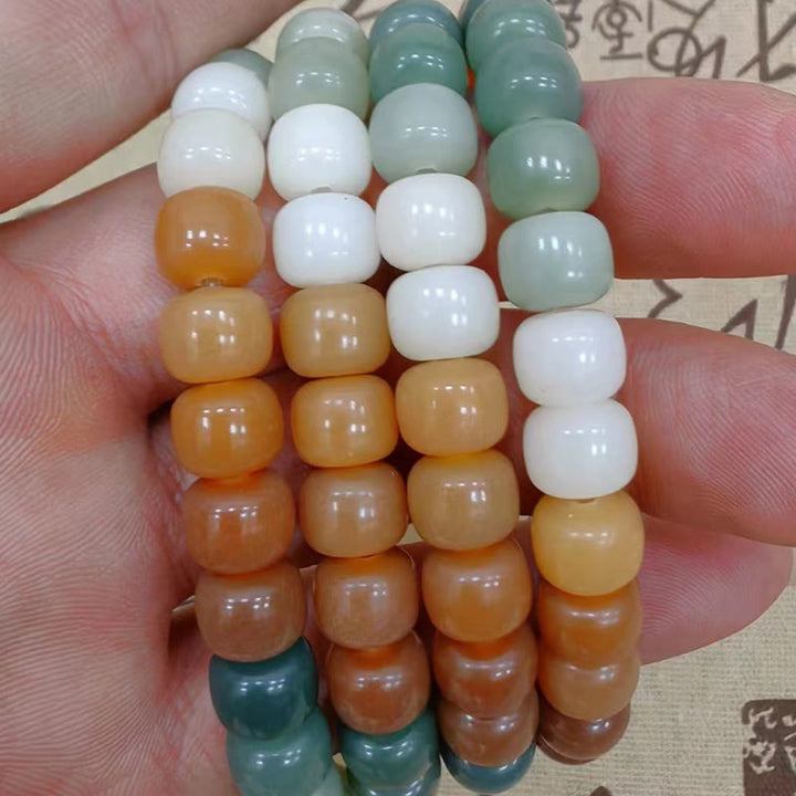 Buddha Stones 108Malaビーズ グラデーション 菩提樹 グリーン ターラ仏 彫刻 平和 ハーモニー ブレスレット