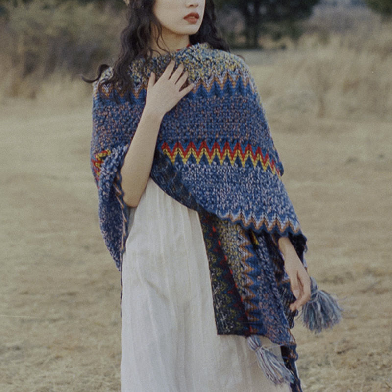 Buddha Stonesチベットショール 柔らかく暖かいニットマント 冬用チベットタッセルスカーフ - image 14