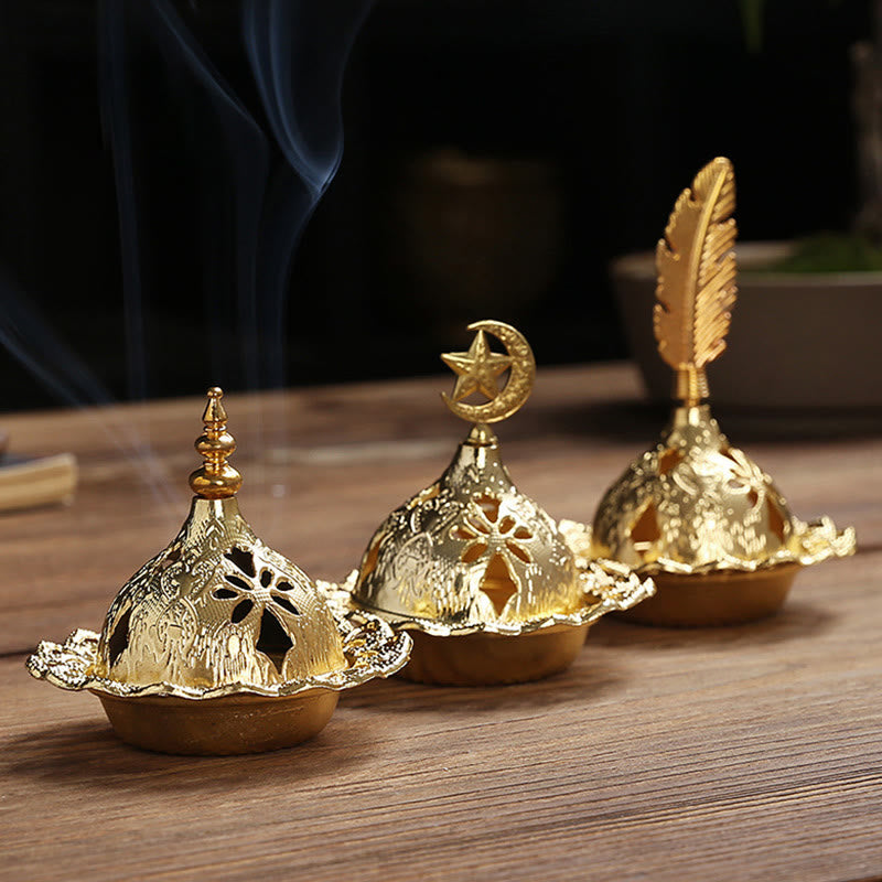 金色のひょうたん型星羽根スピリチュアル瞑想用ミニ合金製香炉