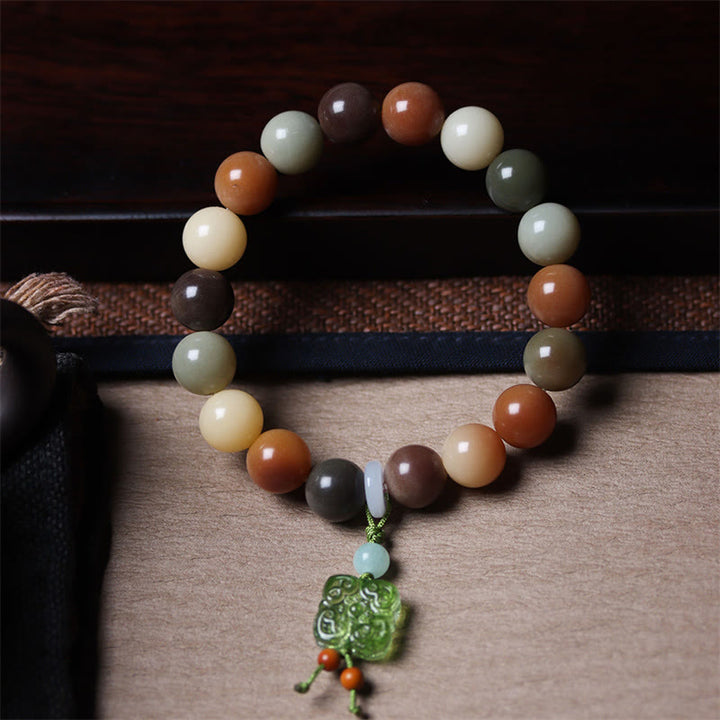 Buddha Stones天然 マルチカラー グラデーション 菩提樹 瑠璃ガラス チャーム 平和ブレスレット