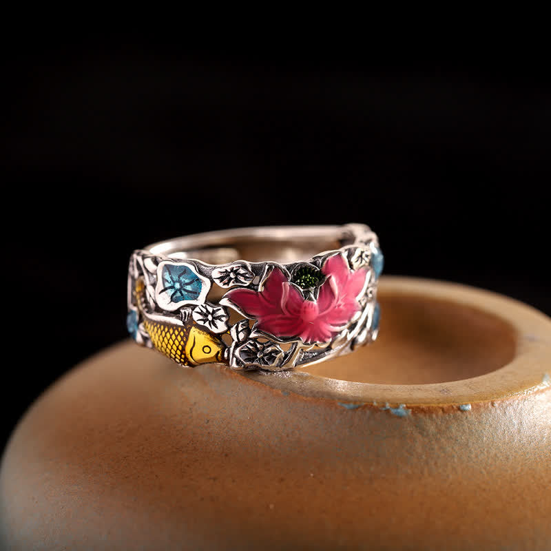 Buddha Stones925 スターリングシルバー 蓮鯉悟りのリング - image 1