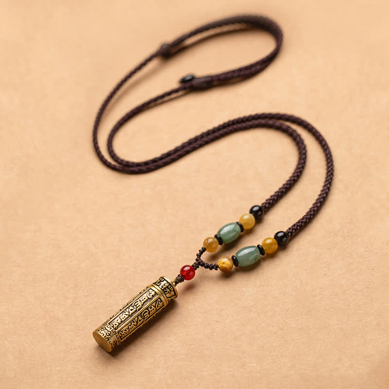 Buddhastoneshop チベットオーム・マニ・パドメ・フムメノウ シュランガマ スートラ保護ネックレス ペンダント - 銅 - image 0