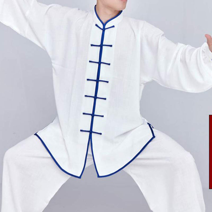 Buddha Stones瞑想禅祈りスピリチュアル太極拳気功練習ユニセックス刺繍服セット - 白＋青縁長袖 - US14、 UK/AU18、 EU46 (3XL) - image 10
