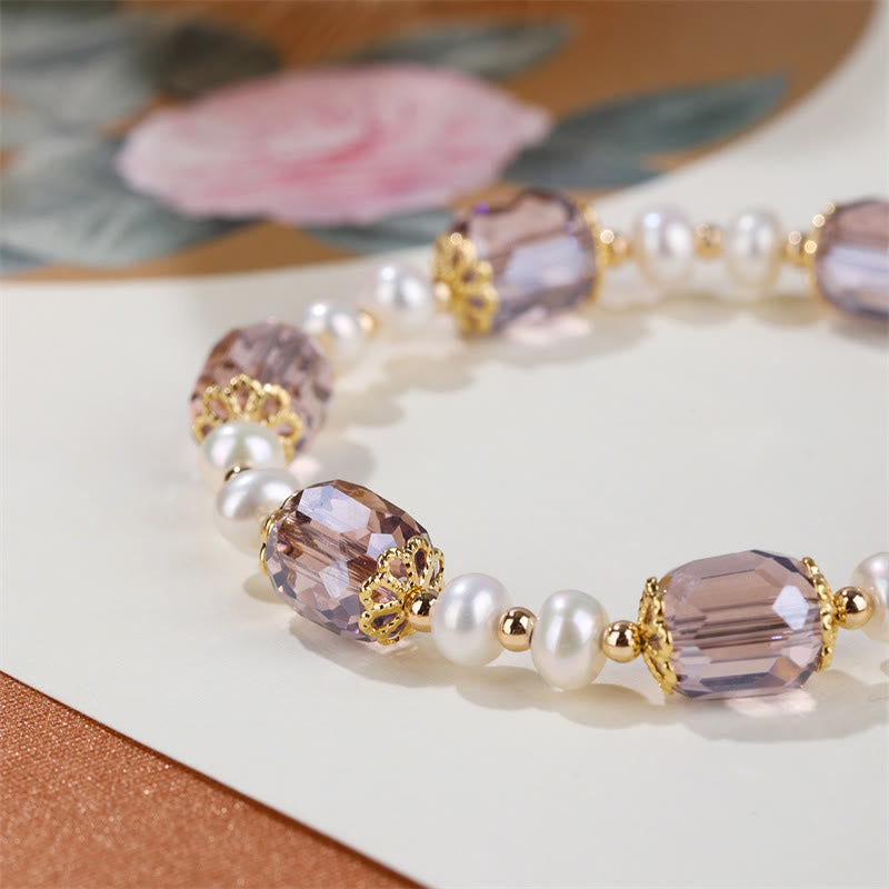 Buddha Stones天然アメジストパール平和ヒーリングチェーンブレスレット