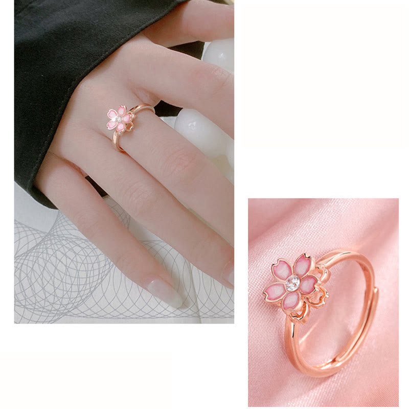 Buddha Stones925スターリングシルバー 桜の祝福チェーンブレスレット 回転リング