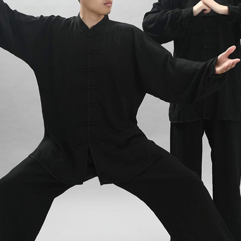 Buddha Stones瞑想禅祈りスピリチュアル太極拳気功練習ユニセックス刺繍服セット - 黒の長袖 - US14、 UK/AU18、 EU46 (3XL) - image 7