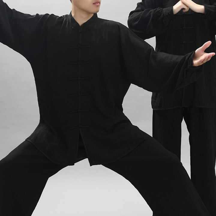 Buddha Stones瞑想禅祈りスピリチュアル太極拳気功練習ユニセックス刺繍服セット - 黒の長袖 - US14、 UK/AU18、 EU46 (3XL) - image 7