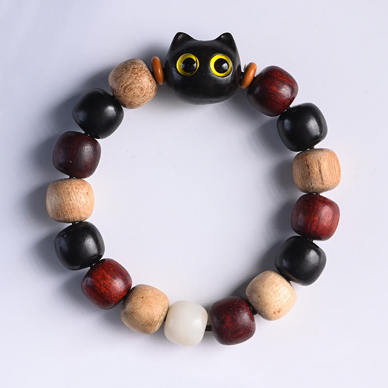 Buddha Stones小葉紫檀黒檀かわいい猫 彫刻守護ブレスレット - image 2
