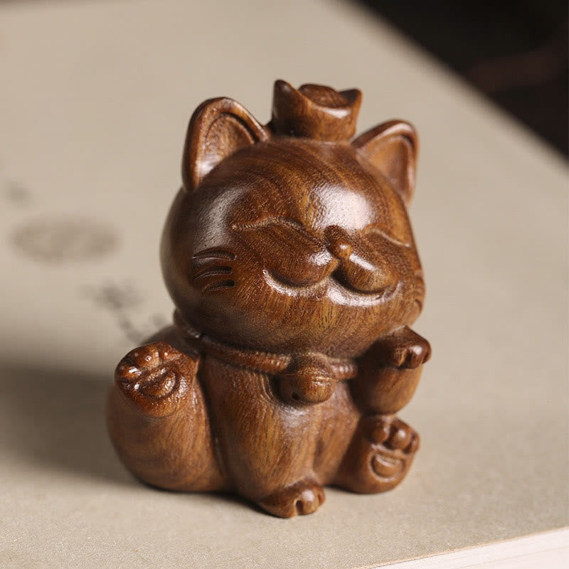 Buddha Stonesミニグリーンサンダルウッドインゴットラッキーキャット彫刻平和デスクデコレーション - image 2