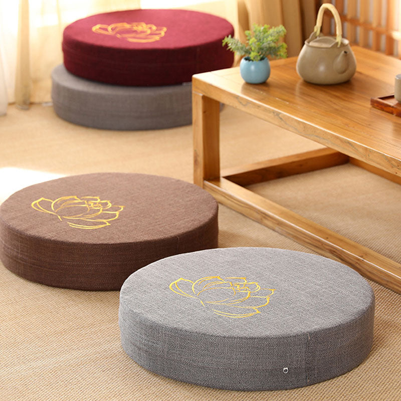 Buddha Stonesと蓮の刺繍入りコットンリネン瞑想用シートクッション