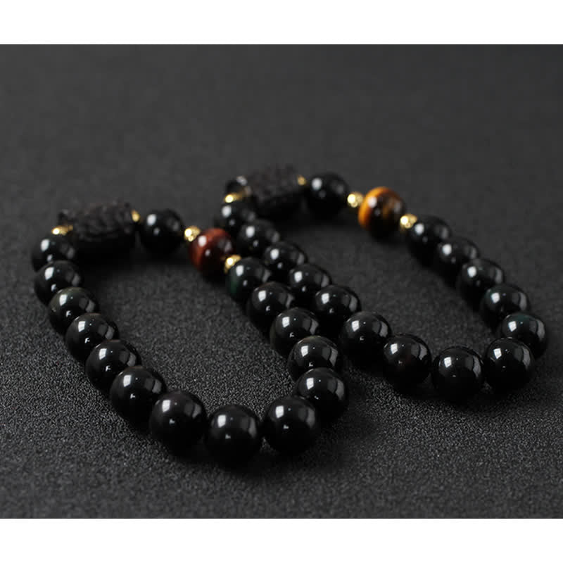 黒曜石、黒檀、赤虎目石の強さを秘めたカップルブレスレット