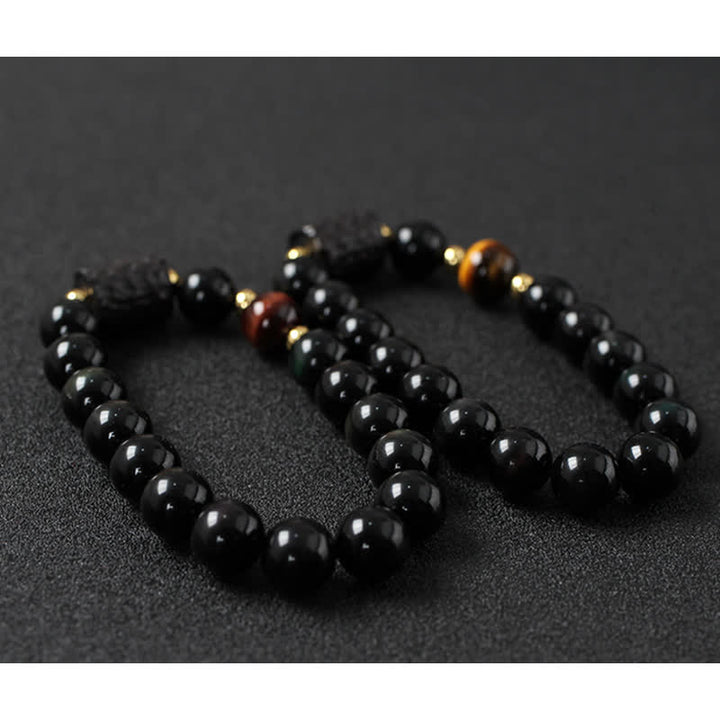 黒曜石、黒檀、赤虎目石の強さを秘めたカップルブレスレット