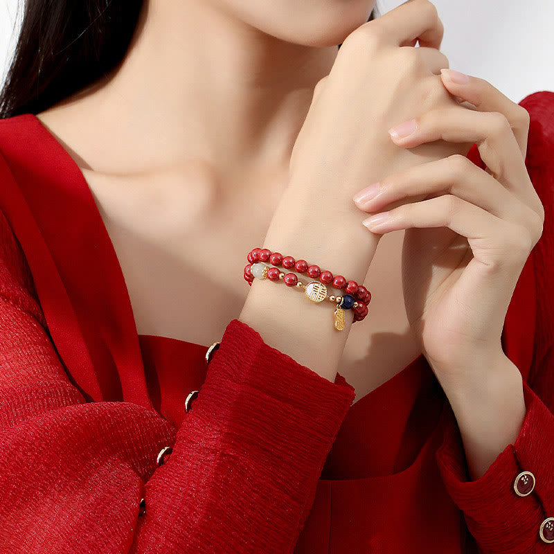 Buddha Stones 925スターリングシルバー 辰砂 シャコガイ フーキャラクター ダブルラップ 祝福ブレスレット - image 2