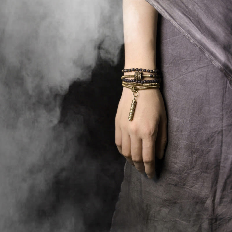 Buddha Stonesヴィンテージ 溶岩石 真鍮 銅 ヒーリング 多層ブレスレット - image 8