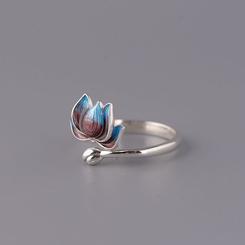 Buddha Stones925スターリングシルバー 蓮の花 新たな始まり 調節可能なリング - image 2