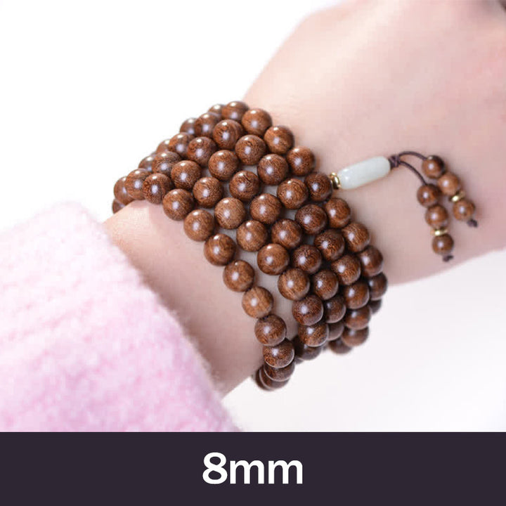 Buddha Stones 108 個入りMalaビーズ ローズウッド 翡翠 カームブレスレット