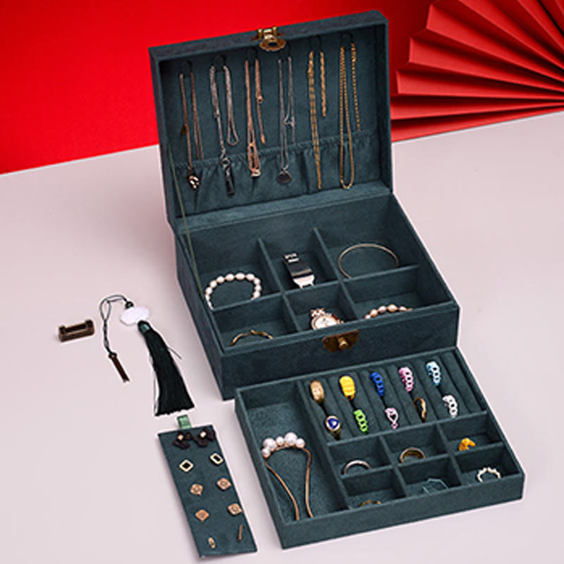 Buddha Stonesシンプルデザイン ジュエリーボックスオーガナイザー 2層ジュエリー収納ボックス フランネルボックス ロック付き - image 8