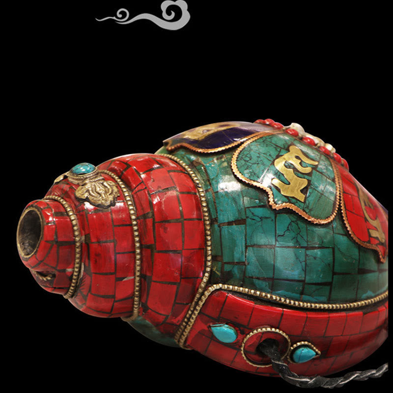 チベットの手作りシャンカオーム・マニ・パドメ・フム仏法螺貝幸運の装飾 - image 4