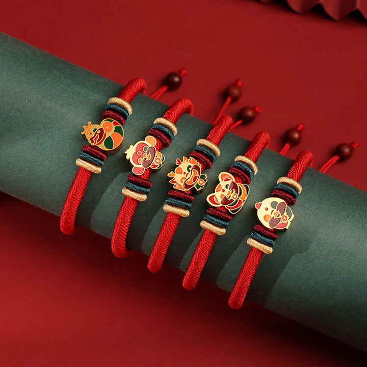 Buddha Stonesハンドメイド925スターリングシルバードラゴン年かわいい中国の十二支幸運編み込みレッドブレスレット