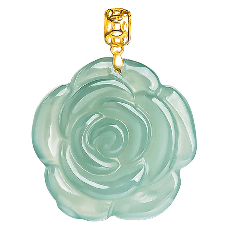 Buddha Stones 18Kゴールドバックル 925スターリングシルバーチェーン 天然翡翠 ローズ 幸運のネックレスペンダント - image 9
