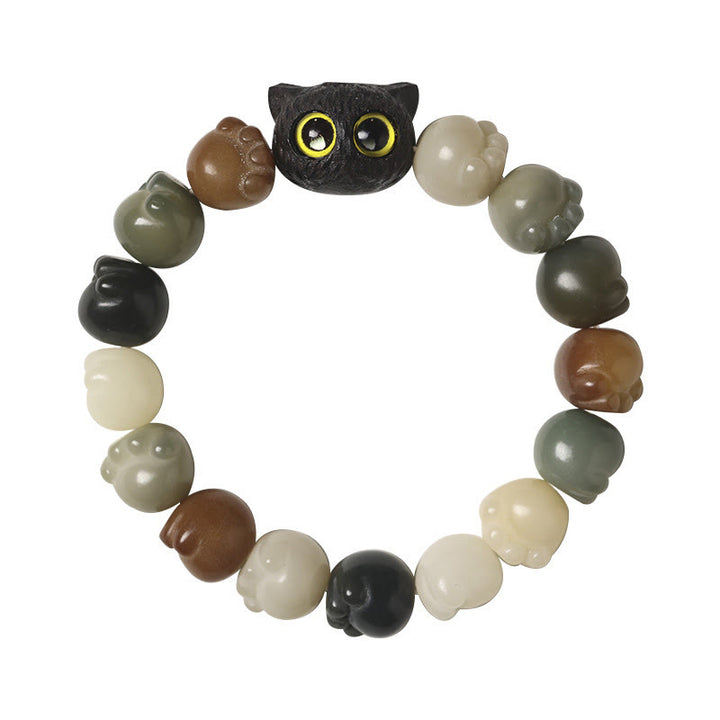 Buddha Stones天然菩提樹 愛らしい足跡黒檀招き猫 知恵のブレスレット - image 5