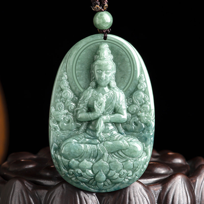Buddha Stones天然翡翠 観音菩薩 お守り 富のネックレス ペンダント - 観音菩薩のシンボル（富 ♥成就） - image 1
