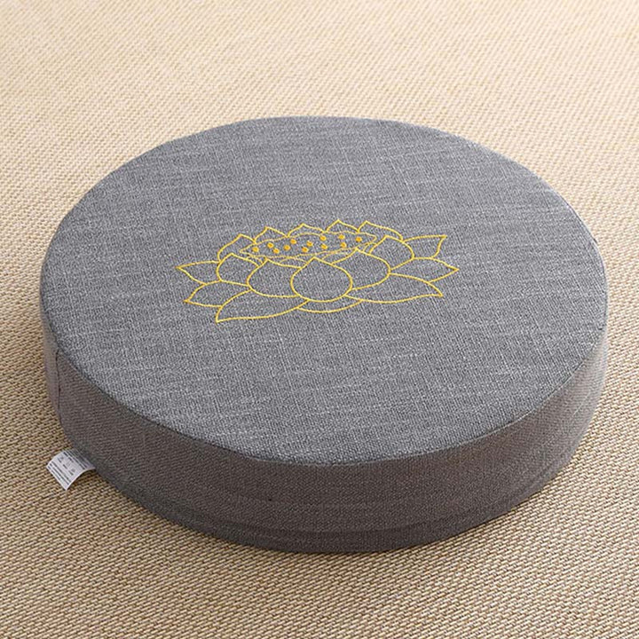 Buddha Stonesと蓮の刺繍入りコットンリネン瞑想用シートクッション