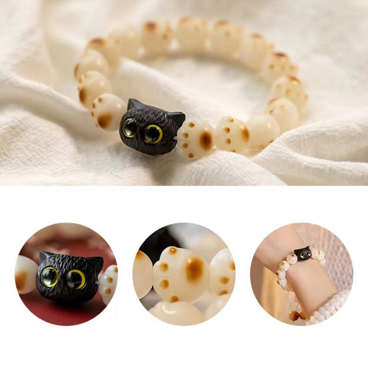 Buddha Stones天然菩提樹 紫檀 愛らしい足跡 招き猫 平和ブレスレット - image 6