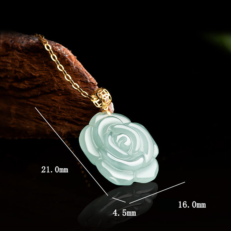 Buddha Stones 18Kゴールドバックル 925スターリングシルバーチェーン 天然翡翠 ローズ 幸運のネックレスペンダント - image 8