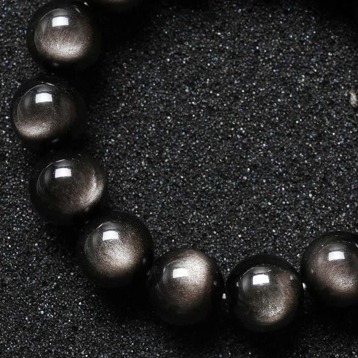 Buddha Stones天然銀光沢黒曜石 癒しの保護ブレスレット
