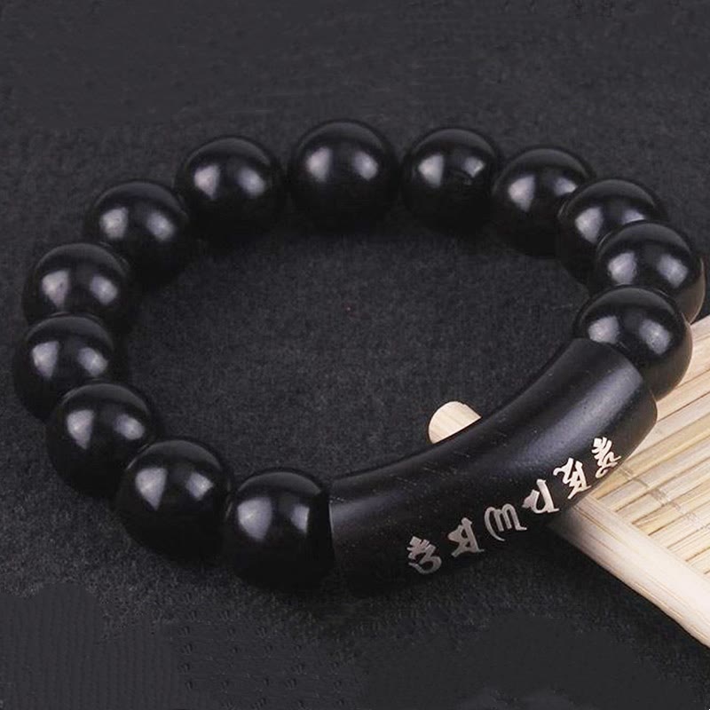 Buddha Stones999 スターリングシルバー黒檀オーム・マニ・パドメ・フム象嵌 バランスブレスレット