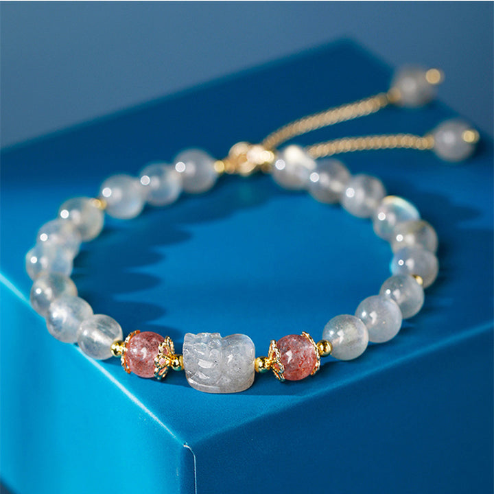 Buddha Stonesアクアマリン ストロベリークォーツ アメジスト ムーンストーン 貔貅 ヒーリングブレスレット