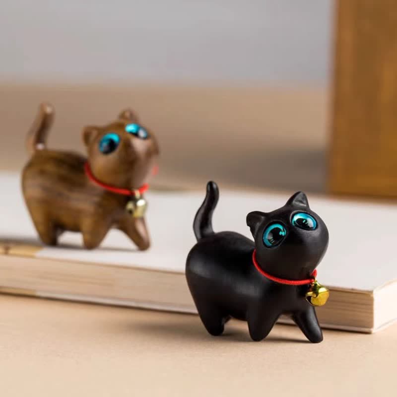 Buddha Stones緑白檀小葉紫檀かわいい猫の動物 心を落ち着かせる平和の装飾 - image 29