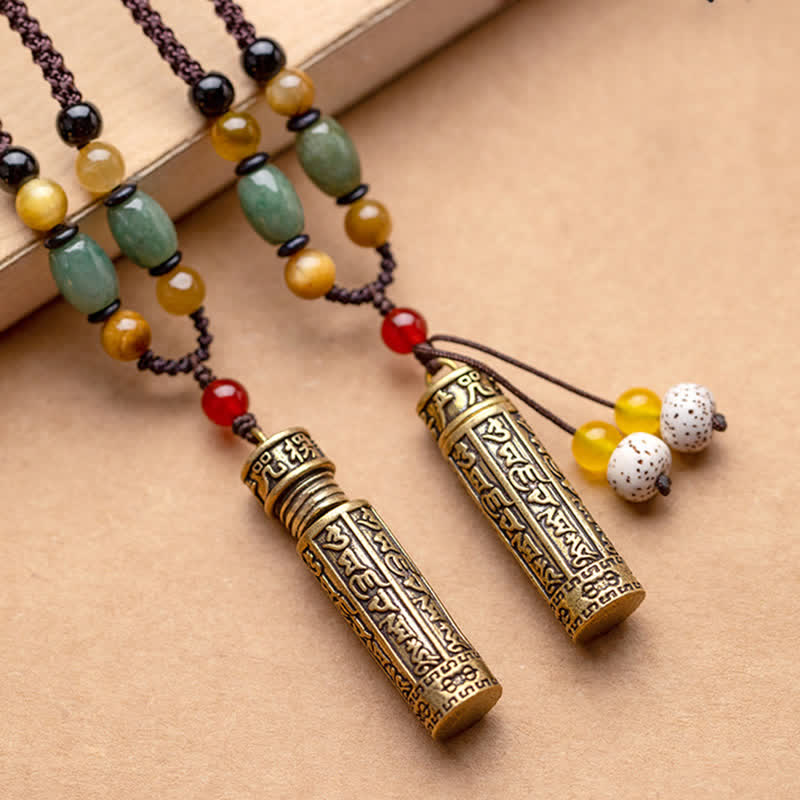 Buddhastoneshop チベットオーム・マニ・パドメ・フムメノウ シュランガマ スートラ保護ネックレス ペンダント - image 1