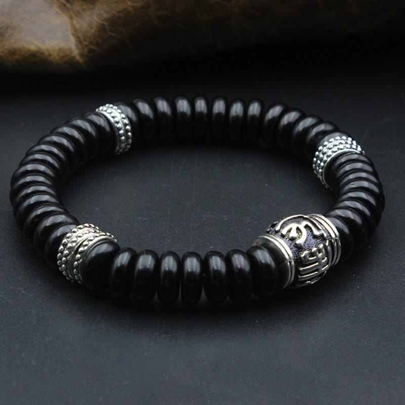 Buddha Stones天然チベットココナッツシェルオーム・マニ・パドメ・フム幸運を呼ぶブレスレット