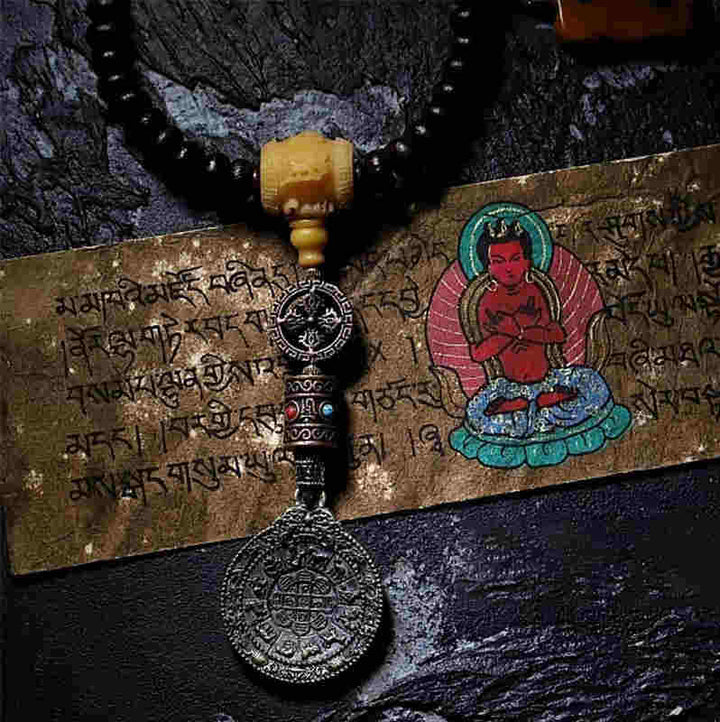 チベットBuddha Stones108 個入りMalaビーズ 紫菩提樹 八卦金剛杵 縁起物 ブレスレット