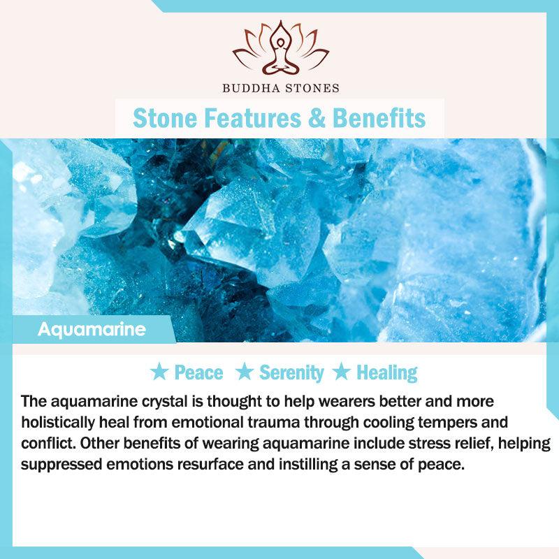 Buddha Stones天然アクアマリンフラワービーズヒーリングブレスレット