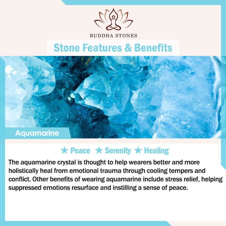 Buddha Stones天然アクアマリンフラワービーズヒーリングブレスレット