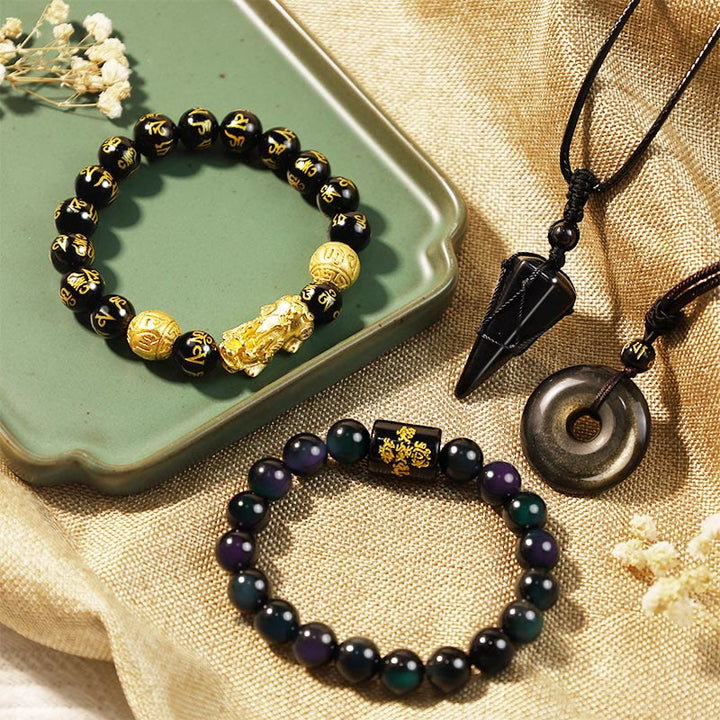 負のエネルギーを吸収するBuddha Stones黒曜石セット